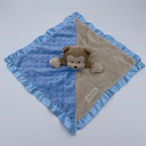 Baby Gear Silly Monkey Security Blanket Lovey Blue Tan 14.5x 14.5 Soft Plush Toy - Picture 1 of 8